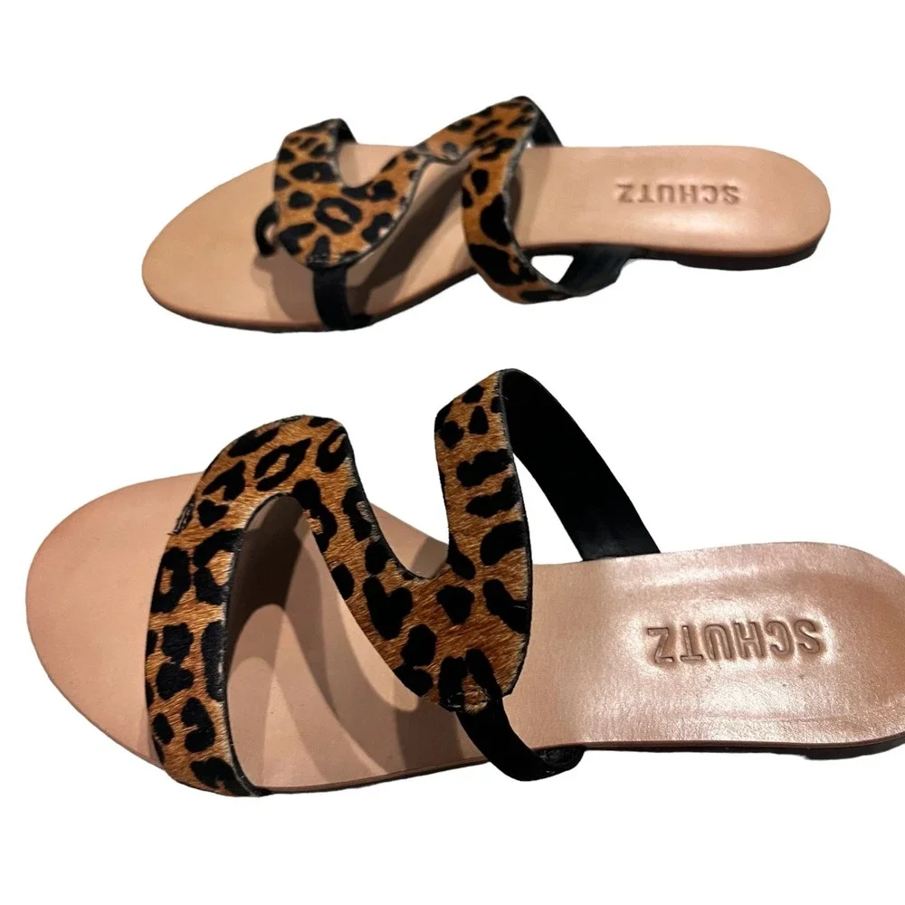 Schutz Erzeli Leopard Fur Sandal Leopard‎ Brown size 6.5